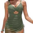 ZAFUL Women Sexy Cut Out One Piece Swimsuit Mesh Sheer Ruched Tie Swim Dress Bathing Suit Swimwear 2025, Large