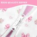Nesker Full Zipper Bedding, Pink Bowknot Zipper Bedding Sets for Girls, 3pcs All in on one, Princess Flower Kids Comforter Set with Fitted Sheet and 2 Pillowcases