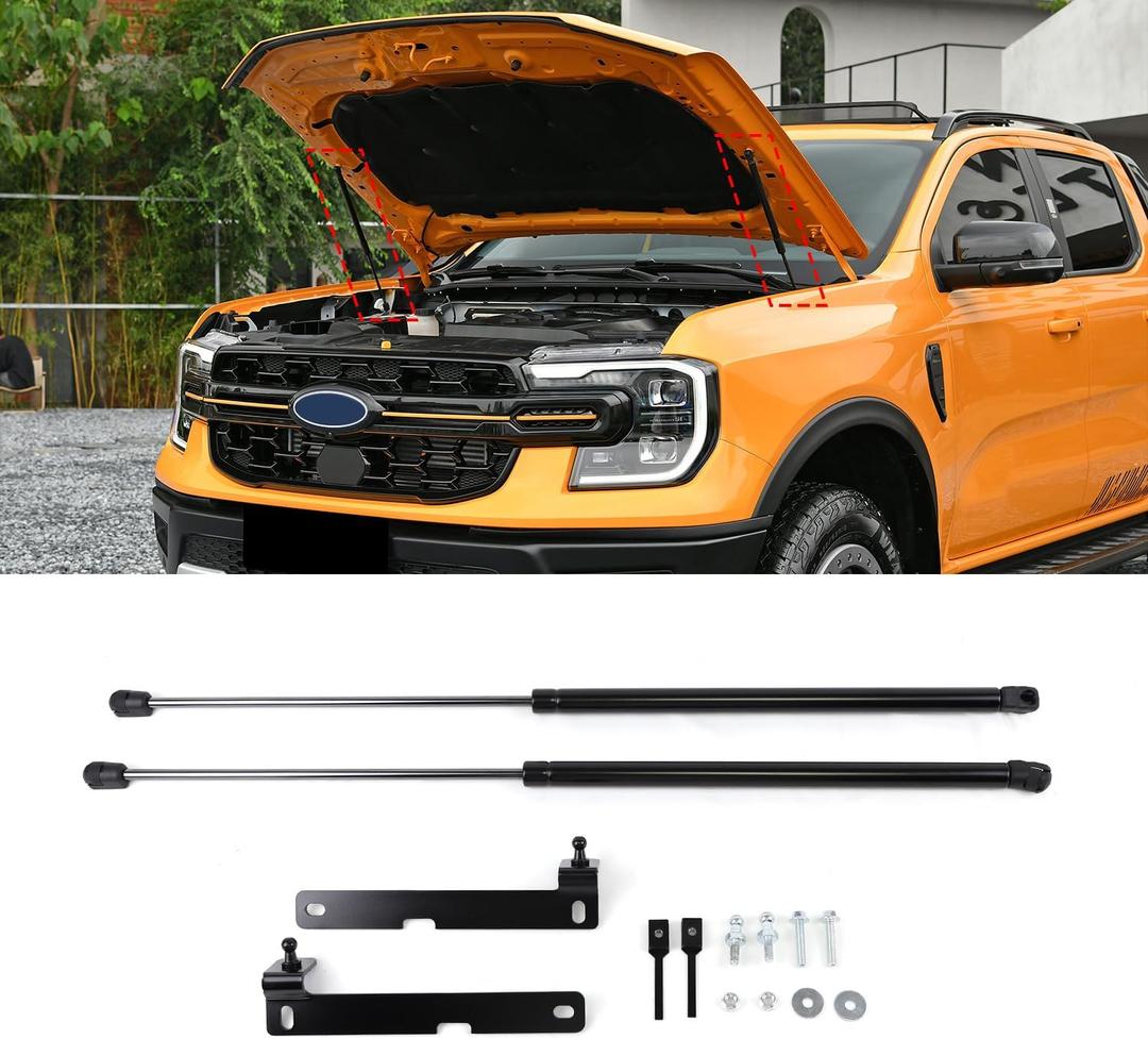 Front Hood Lift Supports Shock Struts Compatible with Ford 2022 2023 2024 2025 Ranger T9,Stainless Steel No Need Drill Hood Lift Supports Hood Damp (2pcs)