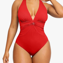 SHAPELLX Women's One Piece Swimsuit Tummy Control Ruched Full Coverage Bathing Suit V Neck Slimming Swimwear, Large