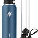 Insulated Water Bottle 32 oz with Straw, Stainless Steel Wide Mouth Water Bottle, Double Wall Vacuum Leak Proof with Straw Lid & Spout Lid for Sports or Office, Keep Cold or Hot Up to 24 Hrs