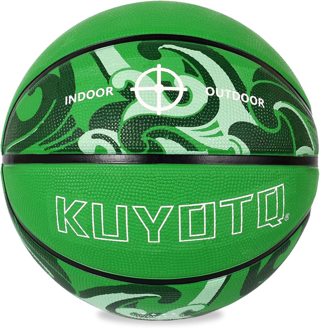 KUYOTQ Kids Youth Size 5 (27.5") Green Wave Basketball Premium Rubber Indoor Outdoor Game Training Competition Sports Basketballs Gifts(Deflated)