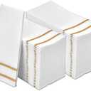Disposable Hand Towels for Bathroom, Gold Design 200 Disposable Linen-Feel Guest Towels – Formal Dinner, Wedding Napkins for Tables, and Restrooms - 8.5x4-Inches Folded 12x16.5-inches unfolded,