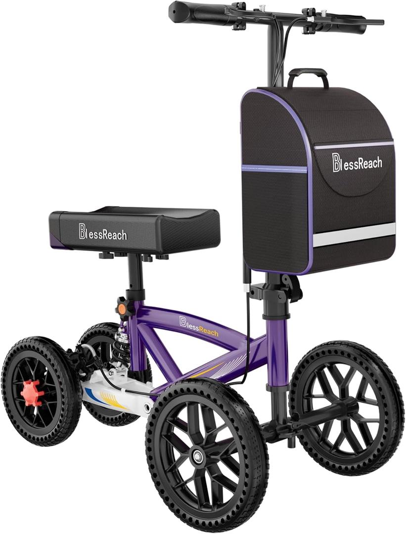 BlessReach All Terrain Foldable Knee Scooter Walker, Disc Brake Knee Walker for Foot Injuries, Compact Crutches Alternative (Purple)