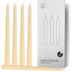 12 Pack Ivory Taper Candles, 10 inch Unscented Dripless Candlesticks Valentine's Candles - 8 Hours Long Burning Candles for Home Decor, Wedding, Party