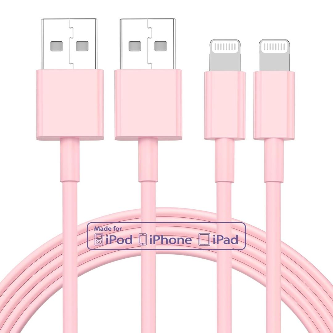 2pack 10ft iPhone Charger, [Apple MFi Certified] Long iPhone Charger Cord 10 ft, Apple Lightning to USB Cable, 10 Foot Fast Charging Cords for iPhone Charger 14/13/12/11/13 Pro/13 Max/X/XS/XR/XS,Pink