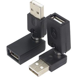GELRHONR Swivel USB Adapter, Rotatable USB 2.0 Type A Male to Type A Female Extension Connector 360 Degree Rotation Adjustable Right Angle Extension Adapter Converter(Black- 2 Pack)