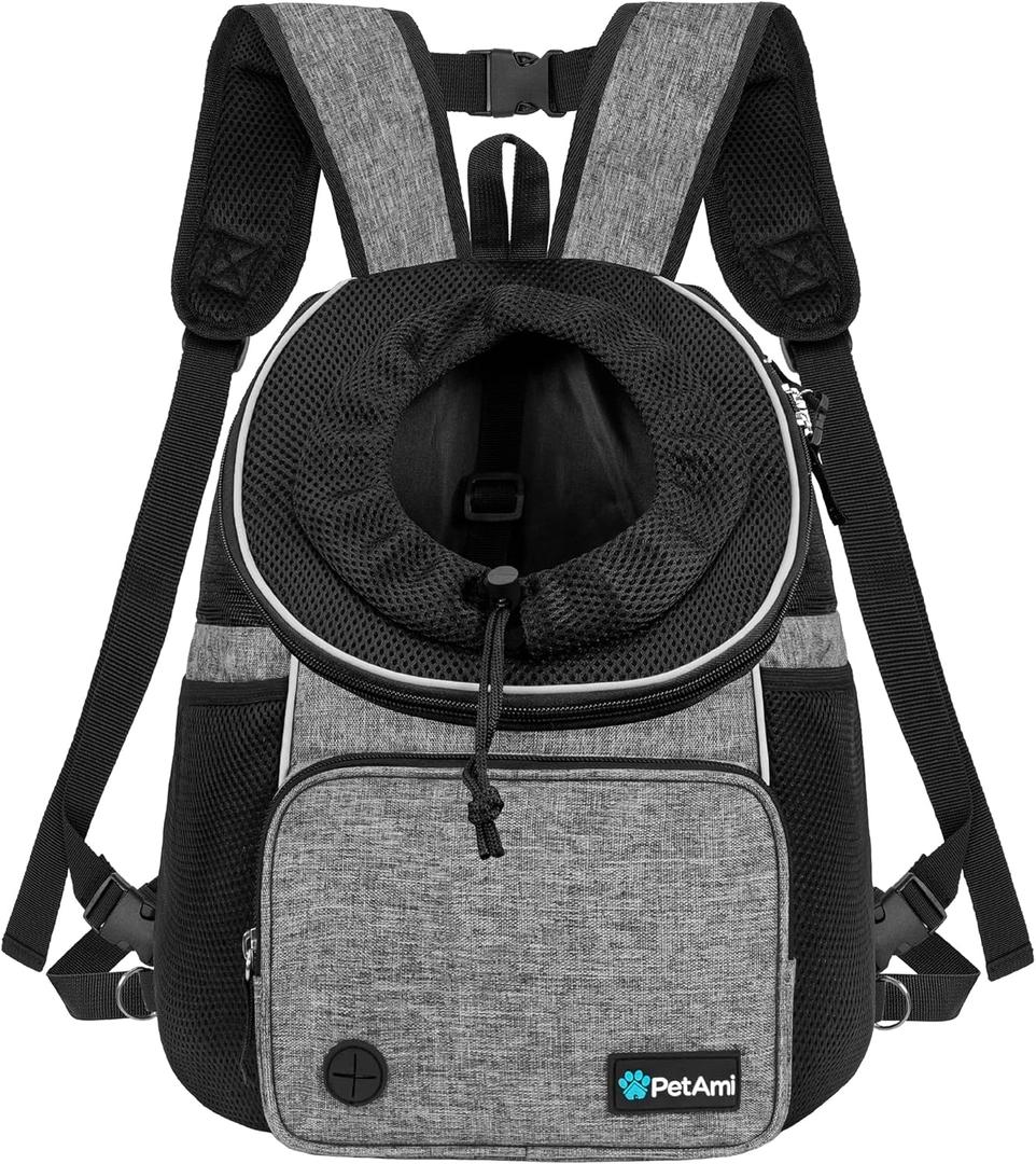 PetAmi Dog Front Carrier Backpack, Adjustable Pet Cat Chest Ventilated Dog Carrier for Hiking Camping Travel, Small Medium Puppy Large Cat Carrying Bag, Max 10 lbs, Gray (Medium (15x8x15.5))