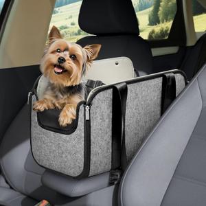 WOYYHO 16 lbs Console Dog Car Seat with Removable Liner, Center Console (Width >9in) Dog Carseat with Front Rear Pillows, Foldable Puppy Car seat with Safety Tether, Stable No Shaking Gray