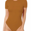 MANGOPOP Women's Round Neck Short Sleeve Bodysuit T Shirts Basic Body Suit Tops, XL