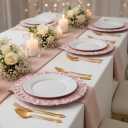 13" Pink Charger Plates, Set of 6 Plastic Textured Chargers for Dinner Plates with Embossed Rim, Table Dcor, Party, Wedding, Holiday
