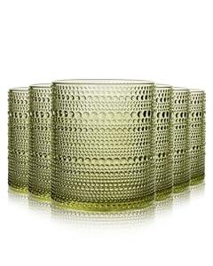 DmmyAlzx Hobnail Drinking Glasses Set of 6 Count, Vintage Glassware, Old Fashioned Glasses, 6 Highball Bubble Drinking Cups 15 oz, Green