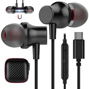 USB C Headphone,COOYA Type C Wired Earbuds Magnetic Bass Noise Canceling In-Ear Earphones+Mic for iPhone 17 16 15 Pro Max iPad 10 Pixel 9 8 for Samsung Galaxy S25 Ultra S24 S23 A16 A56 for OnePlus 13