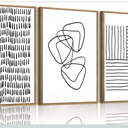 OIQArtOIQ 3 Piece Large Abstract Canvas Wall Art For Living Room Black and White Lines Geometric Framed Wall Art Mid Century Modern Minimalist Art Prints Artwork For Bedroom Office Dining Room 16x24 in