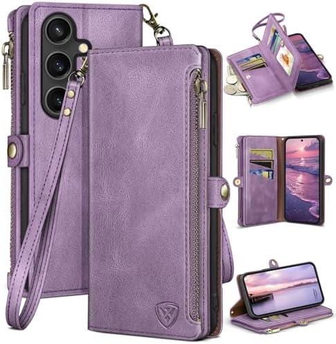 XcaseBar compatible with Samsung Galaxy S25 Wallet case with Zipper Credit Card Holder【RFID Blocking】,Flip Folio Book PU Leather Phone case Shockproof Cover Women Men for Samsung S25 case Lilac Purple