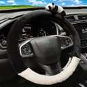 Dotesy Cute 3D Panda Auto Steering Wheel Cover, Fashion Cartoon Style Car Steering Wheel Cover Protector Fluffy Plush Soft Comfort Warm Universal for 36.5-38cm (Black White)