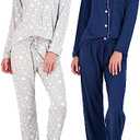 Real Essentials 2 Pack: Women's Pajamas Set Button Down Pants Soft Matching Sleepwear S XL