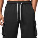 A WATERWANG Men's Cargo Sweat Shorts Casual Drawstring Elastic Waist Athletic Workout Gym Jogger Shorts with 5 Pockets (Black, XXL)