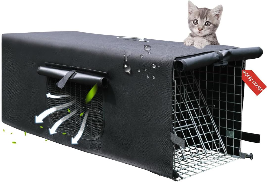 Animal Trap Cage Cover, Trap Cage Cover with Mesh Window for 1-2 Door Humane Animal 32inch, Heavy Duty Animal Trap Cover [Only Cover] (32" x 10" x 12", Black Trap Cage Cover)