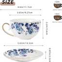 Agyiuns ceramic tea cup and saucer set of 4,floral teacup sets for Coffee, Latte, Cafe Mocha and Tea (Dark blue flowers)