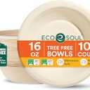 ECO SOUL 16 Oz Compostable Disposable Paper Bowls [1000 Pack] Food Safe Leak-Free 100% Virgin Bagasse Biodegradable Heavy Duty Ramen Soup Bowl for Hot & Cold Food Microwave Safe [Small, Round, White]
