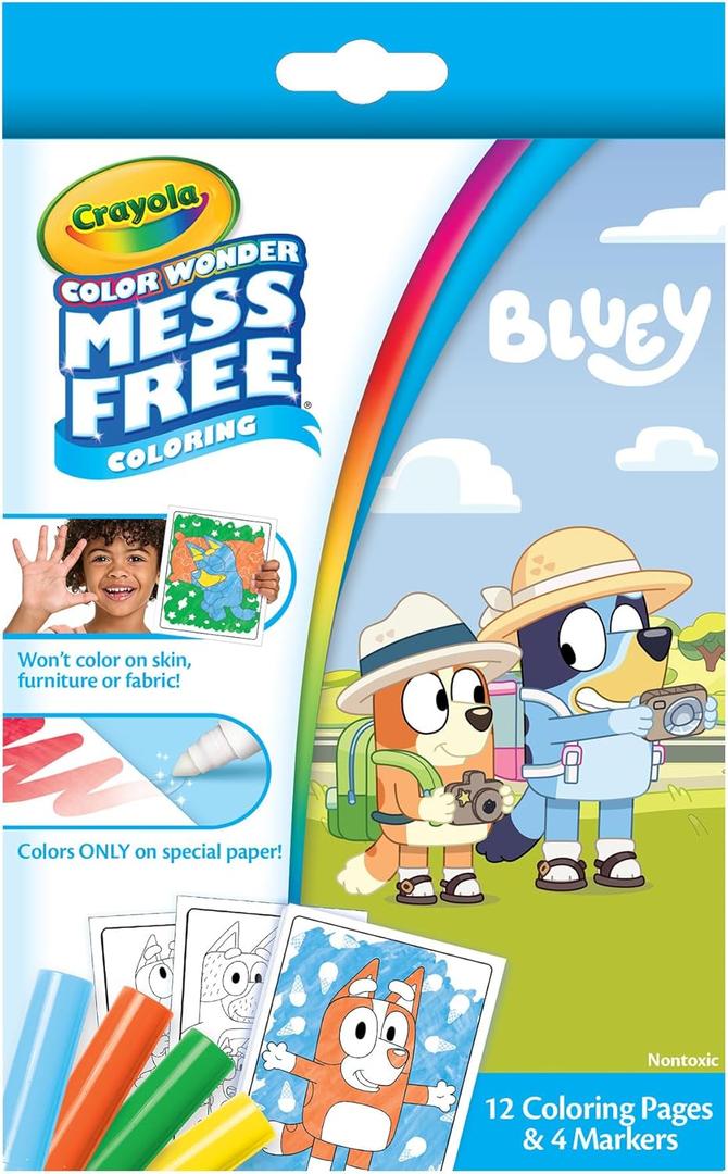 Crayola Bluey Color Wonder Mini Box Set, 12 Coloring Pages & 4 Mess Free Markers, Toddler Coloring, Gift for Girls & Boys, 3+