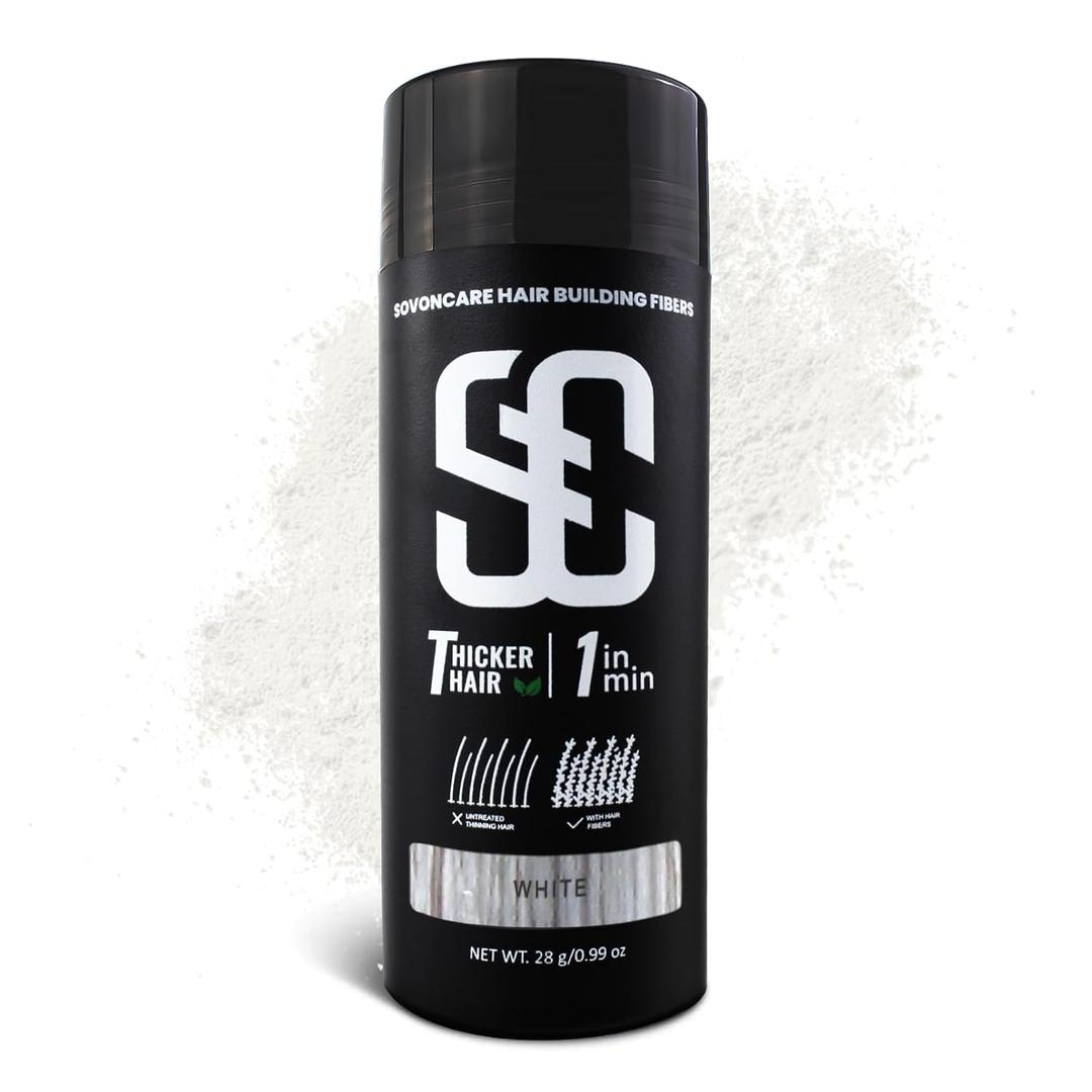 SOVONCARE Hair Fibers for Thinning Hair White, Hair Building Fibers for Bald Spots Undetectable & Natural, Conceals Hair Loss Fill In Fine, Hair Powder Hair Thicker Instantly for Women & Men 28g