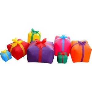 SEASONBLOW 6 Ft LED Light Up Inflatable Christmas 7 Gift Boxes Lantern Decorations for Indoor Outdoor Yard Garden Lawn Holiday Party