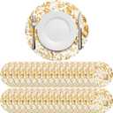 50 Pcs Disposable Gold Placemats Set 13 Inch Round Gold Foil Mesh Pressed Table Doilies Metallic Thin Mesh Table Runner for Home Decoration Dining Wedding Birthday Party