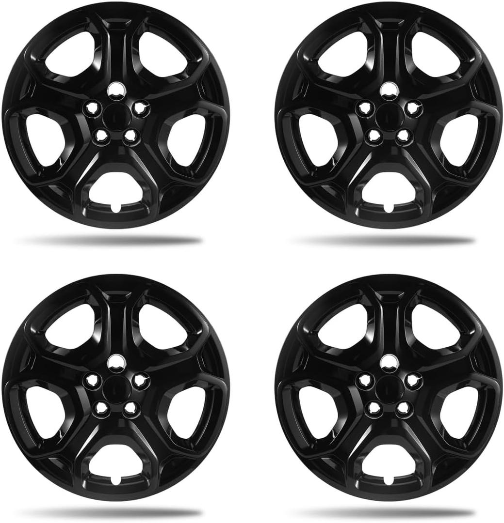 17-inch Hubcaps Compatible with Ford Escape 2013-2025; Silver Wheel Covers; Set of 4 pcs (Glossy Black)