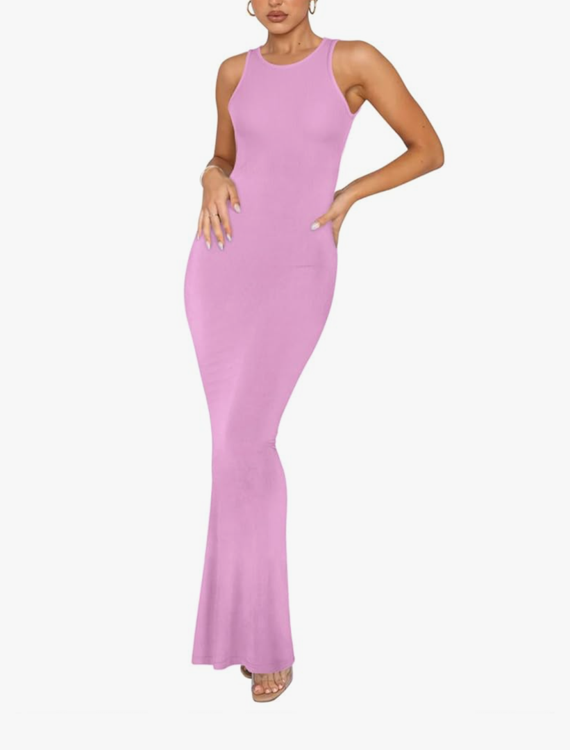 REORIA Women's Basic Summer Sexy Lounge Tank Long Dress Elegant Sleeveless Halter Neck Bodycon Maxi Dresses Medium