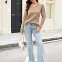 ZAFUL Women's V Neck Cable Knit Sweater 2025 Fall Pullover Long Sleeve Ribbed Loose Top Casual Outfits (Khaki)