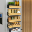 4 Pack Magnetic Spice Rack for Refrigerator – Strong Magnetic Shelf for Fridge, 4 Large Spice Organizers, Paper Towel Holder & 8 Hooks – Kitchen Storage by Home Haven.