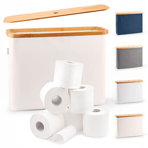 LONBET Toilet Paper Storage for 12 Rolls, Stackable & Foldable - The Ultimate Bathroom Organizer - Waterproof Basket with Bamboo Lid - Elegant Toilet Paper Storage Holder, Gray (Grey)