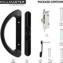 HILLMASTER Patio Door Handle Set with Mortise Lock 45 for Replacement Mortise Style Reversible Design Non-keyed Sliding Patio Glass Door Handles, Fits 3-15/16 Screw Hole Spacing Black Finish