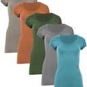 Sexy Basics Womens Cotton Stretch Scoop Neck Short Sleeve Extra Long T Shirt - Multi Packs, L