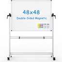 VIZ-PRO Double-Sided Mobile Whiteboard, 48 x 48 Inches, Magnetic Rolling Dry Erase White Board on Wheels with Aluminium Frame and Stand 4' x 4'