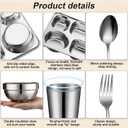Potchen 20 Pcs Stainless Steel Plates Bowls Cups Spoons Forks 304 Stainless Steel Dinnerware Set Divided Plates Dinner Tray for Home Kitchen Restaurant