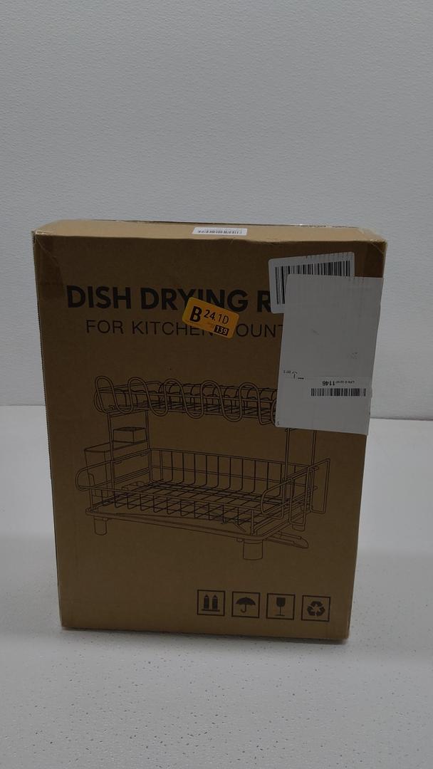 MAJALiS Large Dish Drying Rack for Kitchen Counter 2 Tier Stainless Steel Dish Drainer for Single Family, Black Plate Sink Strainer with Drainboard for Apartment RV, Small Space Saving Fast Dry