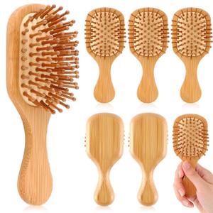 FoldTier 6 Pack Mini Bamboo Hair Brush Bulk Wooden Travel Small Hairbrush Massage Scalp Detangling Pocket Brush for DIY Wedding Guest Gifts Bridal Shower Bridesmaid Proposal Favors
