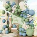 Dusty Blue Sage Green Balloon Arch Kit - Sage Green and White Balloons Dusty Blue Latex Balloon Sand WhiteParty Balloons for Baby Shower Birthday Wedding Jungle Safari Party Decorations, 143Pcs