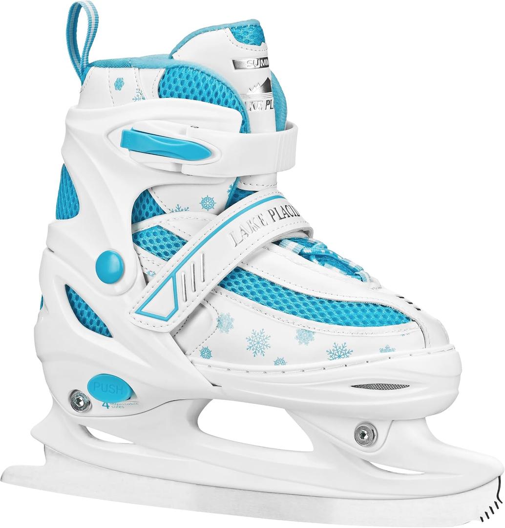 Lake Placid Summit Adjustable Youth Ice Skates, Snowflake, Large (5-8)