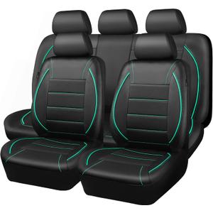 CAR PASS Universal FIT Piping Leather Car Seat Cover, for suvs,Van,Trucks,Airbag Compatible,Inside Zipper Design and Reserved Opening Holes (Full Set, Black and Mint)