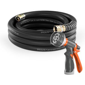 Garden Water Hose 25 ft x 3/4 in Heavy Duty, Flexible and Lightweight, Burst 600 psi, Kink-less Hybrid Rubber Pipe for Backyard, 3/4'' Brass Fittings, Black