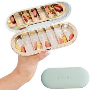 Dosey 7 Day Pill Compact Travel Pill Organizer - Pill Case with 7 Pill Compartments for Medicine Storage & Protection – Stylish & Elegant Medication Organizer with Mirror, Sage