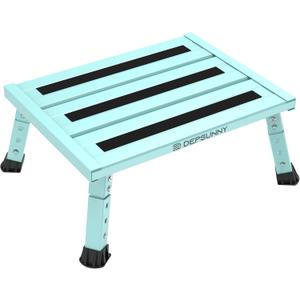 Adjustable Height Aluminum RV Step, Stable Foldable Platform Step Stool, Supports Up to 1,000 lb, Non-Slip Rubber Feet and Platform Mat, Easy to Carry (Green)