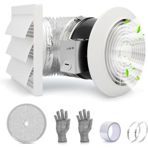 512M Bathroom Exhaust Fan, 6 Inch Wall Mounted Kitchen Exhaust Fan with White Grille, 80 CFM 4.0 Sones, 15-Inch Retractable Duct, Garage Fan, Bathroom Fan, Attic Fan