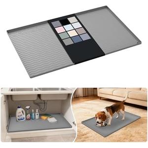 URMONA Waterproof Silicone Under Sink Mat 34'' x 22'' Shelf Liner for Kitchen and Bathroom, Cabinet and Counter Protector, Storage and Organizers, Litter Mat, Pet Cat Puppy Essentials(Beige)