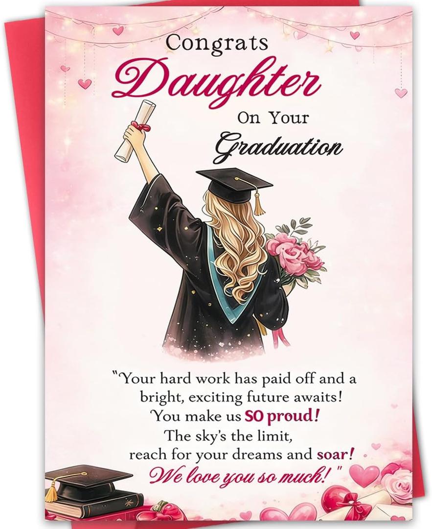 3 x Daughter Graduation Card Class of 2026, Congratulations Daughter Graduation Gifts, Inspirational Proud of You for Her