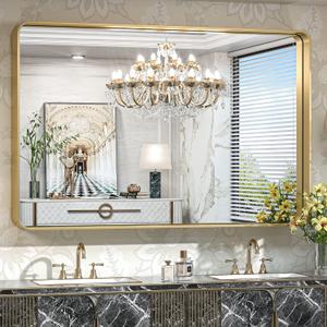 TokeShimi 55 x 36 Inch Brushed Gold Bathroom Mirror for Wall Vanity Mirror with Non-Rusting Aluminum Alloy Metal Frame for Modern Minimalist Farmhouse Home Decor (Horizontal/Vertical) (36"L x 55"W)